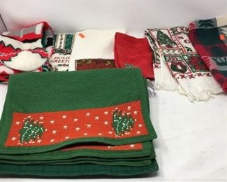 Collection of Holiday Linens and Stockings