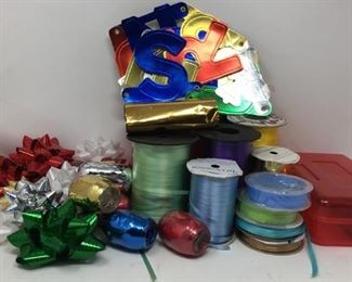 Gift Wrapping lot with scissors, bows, ribbon and