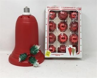 12 Glass Ornaments and 10" Bell Light