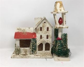 Vintage light up Christmas house with matching