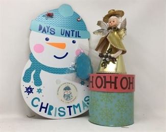 12” wood snowman calendar along with Christmas