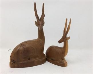 2 Vintage Wood Deer Figurnines