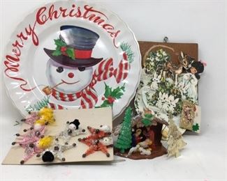 10” vintage plastic plate with vintage snowman