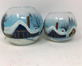 Painted glass bowl vases/candle holder