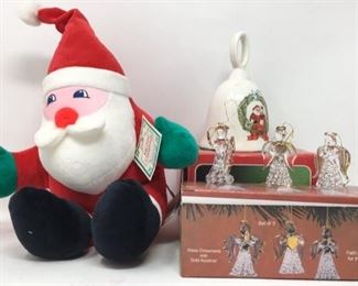 10” stuffed Santa along with ceramic bells and
