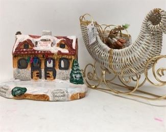 Fine ceramic Santa reindeer school candle house