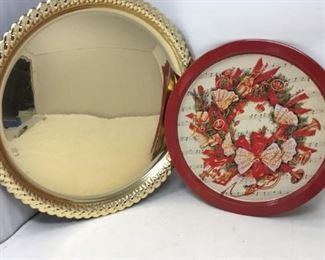 16” gold colored plastic platter along with 10”