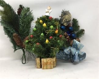12” Christmas tree along with 2 evergreen