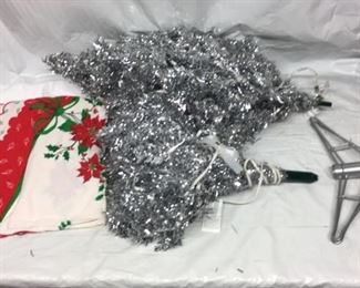 43.5 " Silver Artificial Tree & 2 Holiday Tablecloth