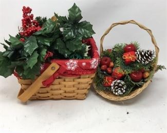 Two wicker baskets with artificial flowers