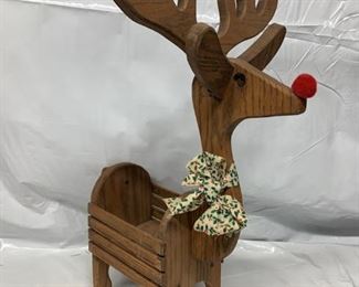 Wood Standing Basket Reindeer