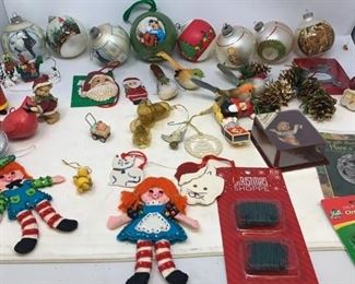 Assorted Christmas tree decorations; 42 total,