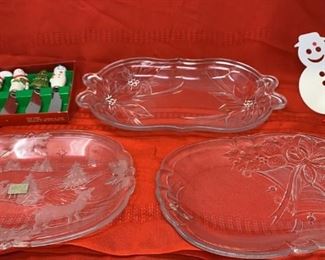 3 Christmas themed glass serving dishes, 4