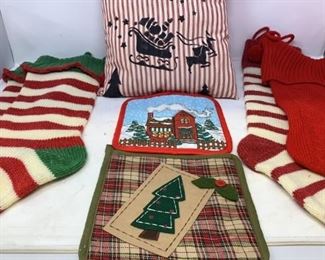 4 Christmas stockings, 1 merry Christmas pillow,