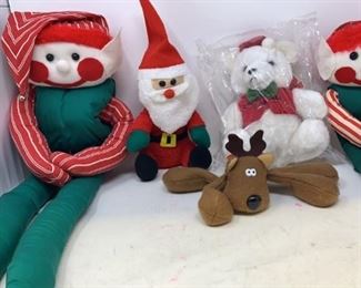 Christmas decorations; 2 elfs, 1 dog, 1 Santa,
