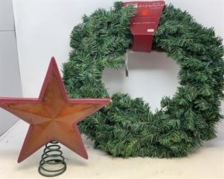 Christmas tree star and Christmas wreath