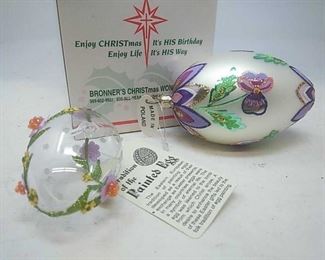 Pair of Painted Glass Egg Ornaments, Made in