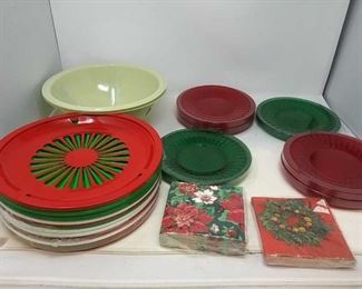 Assorted Plastic ware Plates, bowls, and Napkins