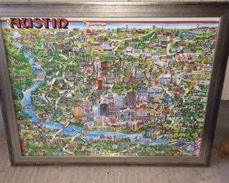 1979 framed Austin map showing places of interest