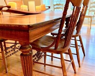10. Set of 4 Antique Carved Oak Side Chairs
11. Antique Oak Dining Table w/ 2-12" leaves (45" x 45" x 30")