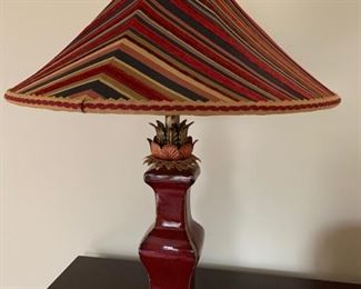 22. Pair of Frederick Cooper Red Ceramic Lamps w/ Tyndale Custom Shades (26")