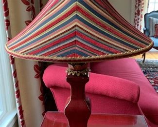 22. Pair of Frederick Cooper Red Ceramic Lamps w/ Tyndale Custom Shades (26")