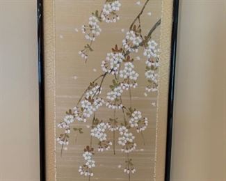 38. Japanese Painting of Cherry Blossoms on Silk by Shiozawa Kampo (12" x 24")
