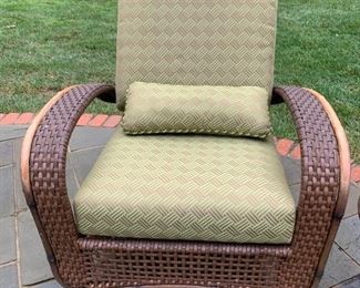83. All Weather Wicker Reclining Chair and Ottoman w/ Bamboo Trim