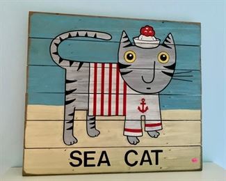 Sea Cat & Sea Dog Hand painted on Board Artwork