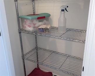Metal shelving unit holds up-to 500 each shelf. 