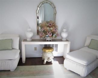 Mirror..Parsons Side Table..Chairs & Ottoman (Henredon)...