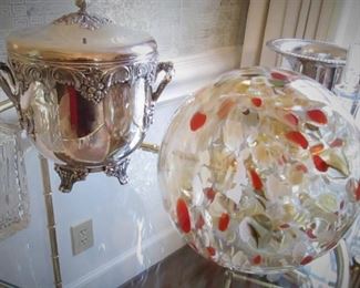 Silver Plate Ice Bucket...Glass Ball