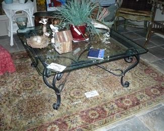 Square Wrought Iron/Glass Cocktail Table, 5 X 7 Area Rug