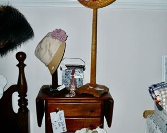 Rare Find!  Wall Mounted Drop-Leaf Table in very good condition.  Also, 2 Vintage Hat Stands