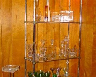 Chrome and Brass Etagere, Vintage Glassware & Crystal