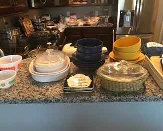 lots of pyrex and corning ware