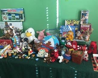 lots of games and stuffed animals
