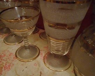 Mid Century Textured Frosted Ice Tea Footed Glasses, Wine Also 