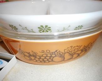 Pyrex Divided. Pyrex Old Orchard Covered Casserole 