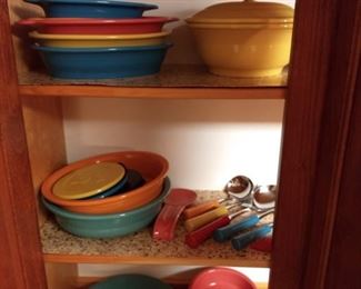 Fiestaware Set - Sold only as set - $1500 List of contents (* notates uncertainty about exact name)
1-Baking/Pizza Tray
2-Butter Tray
1-Rectangular Baker
1-Square Baker
4-Medium Oval Platter
5-Large Oval Platter
1-Pasta Bowl
3-Trivet
1-Spoon Rest
1-Small Covered Casserole*
2-Large Covered Casserole*
9-Dinner Plate
2-Bistro Salad Plate
5-Medium Bowl
2-Individual Casserole
1-Individual Casserole Large*
2-Oval Dish
9-Appetizer Plate
8-Bistro Buffet Plate
8-Fruit Bowl
4-Bouillon
4-Square Luncheon Plate
1-Sugar Packet Caddy
1-Large Disc Pitcher
1-Mini Disc Pitcher
2-Medium Heart Bowl
2-Gravy Boat*
1-Tall Vase*
2-Cup
1-Saucer
2-Kitchen Canister
4-Jumbo Cup
2-Small Bread Tray
4-Small Oval Platter
1-Salt and Pepper Set
8-Gusto Bowl
9-Rim Soup Bowl
1-Set of 4 7oz Glasses
1-Set of Insulated Cups*
5 Piece Bamboo Silicone Utensil Set
6 piece Utensil Set with Crock
3 Knife Set*
5 Piece Trivet Set
17 Piece Bake Set
5 Piece Metal/Ceramic Serving Utensils*
Various Fiesta Towels