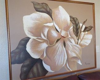 Vintage magnolia painting - signed Franco