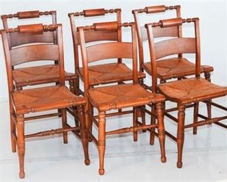 17. Six 6 Carved Rush Seat Chairs