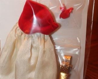 Vintage Barbie dress - Silken Flame with Gold Belt, Gold purse and red shoes.  