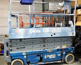 Genie Electric Scissor Lift, Model #GS-2632 ,Hours Shown 382, 500 LBS Capacity, Max Platform Height 26 FT, Extendable Platform