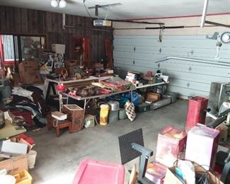 GARAGE FILLED WITH VINTAGE GOODIES AND LOTS OF OLD TOOLS AND GRINDERS AND SOME THINGS I HAVE NO IDEA WHAT THEY DO???