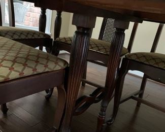 #2 antique dinning table w middle support double leg corner 6 chairs as is66x42x30  $ 199.00