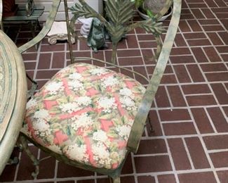 #8 heavy green marble look painted 4 metal chairs and round table 36x30  $ 175.00
