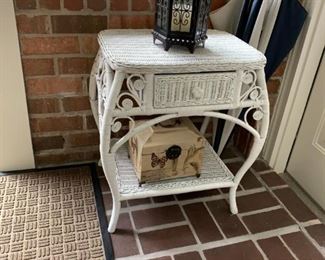 #10 white wicker end table w drawer 21x15x24  $ 35.00