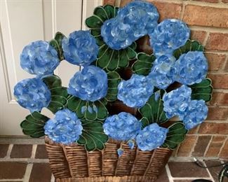 #20 heavy metal wall hanging of hydrangea blue   $ 75.00