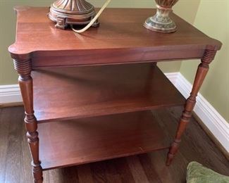 #35 2 shelf end table on 4 corner legs 15x24x25  $ 150.00